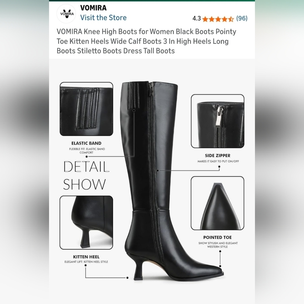 Women's Black Knee-High Boots Size 6.5 NEW - Picture 10 of 11